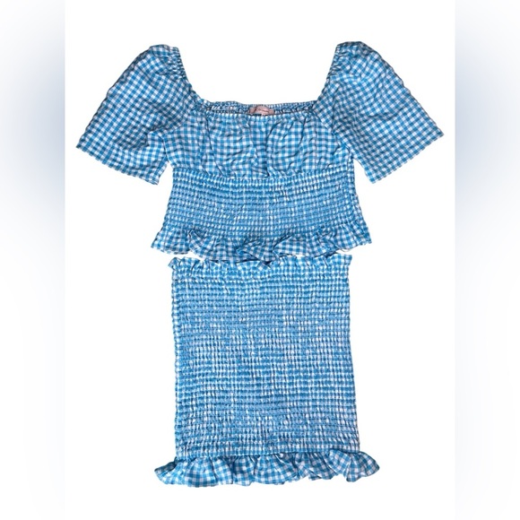 BCBGeneration Smocked Top & Pull on Mini Skirt in Blue Gingham Size M - Picture 2 of 10